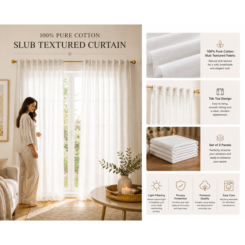 100% Cotton Canvas Tab Top Curtain Panels (50 x 108), 50" W x 108" L