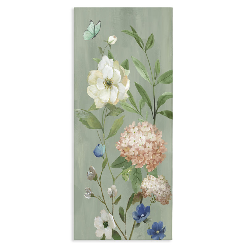 Menthe, grappe florale et toile de papillon, design par Nan, H 40 po x l 17 po