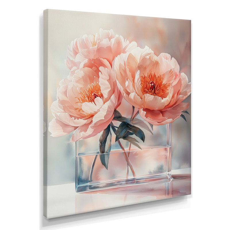 Floating Peonies In Vase Of Tranquillity - Floral Wall Art, H 32 po x l 16 po, Toile tendue, Ne s’applique pas