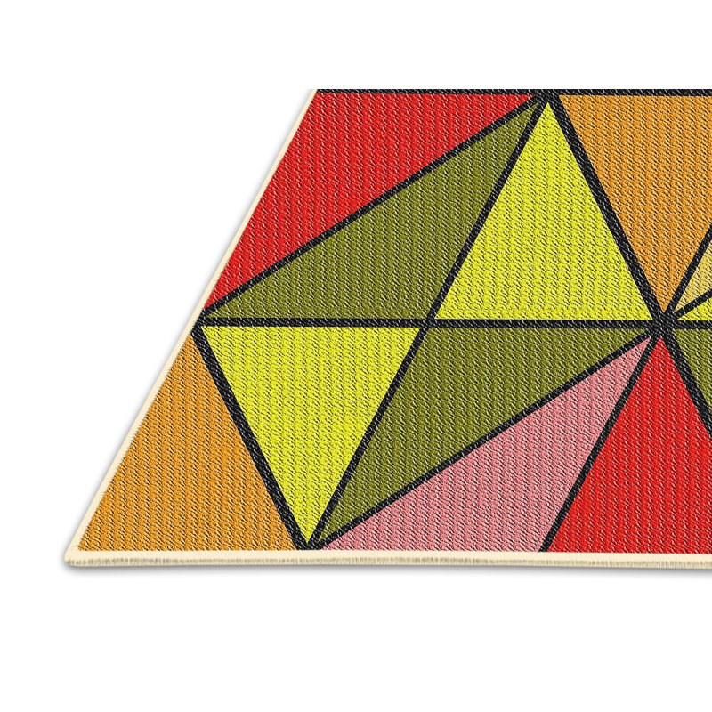 Tapis vert/jaune/rouge à motifs, Rectangle 7 pi x 10 pi