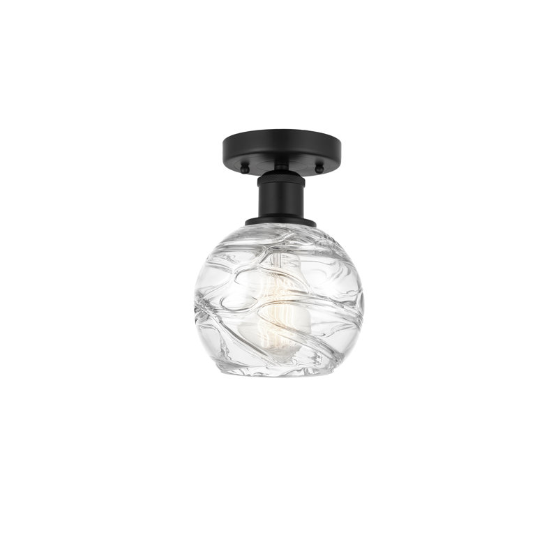 Glass Semi Flush Mount, Matte Black, 8.25" H x 6" W x 6" D
