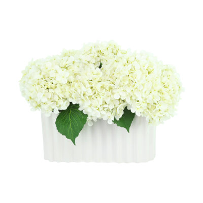 Hydrangeas in Pleated Ceramic Vase