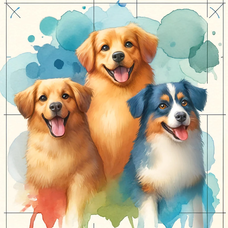 «Blueprint Of Happiness - Canine Watercolor Blueprint» sur toile, H 20 po x l 20 po x P 1,5 po