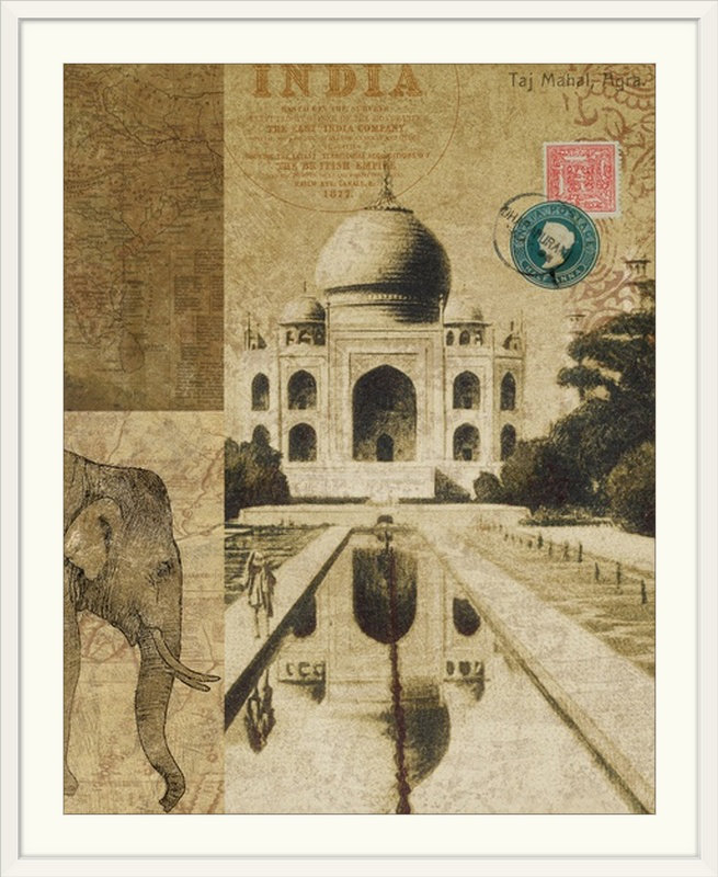 « voyage to inde », impression, H 38 po x l 32 po x P 1 po, Cadre blanc