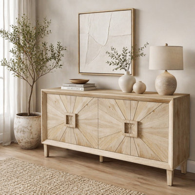 Buffet Mid-Century 60 po avec crédence symétrique et tablettes réglables pour la salle à manger, le vestibule et le couloir