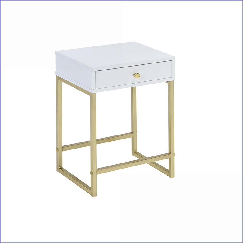 Blanc et blanc Table basse moderne en laiton pour le salon, peu encombrante avec tiroir de rangement