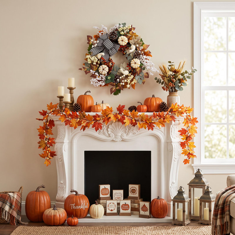 Couronne d'automne 20 po avec nœud écossais blanc
