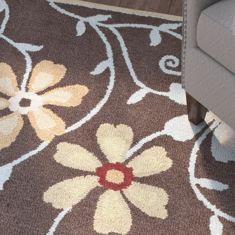 Tapis brun / rouge en laine touffeté à la main Emrick, Carré 6 pi