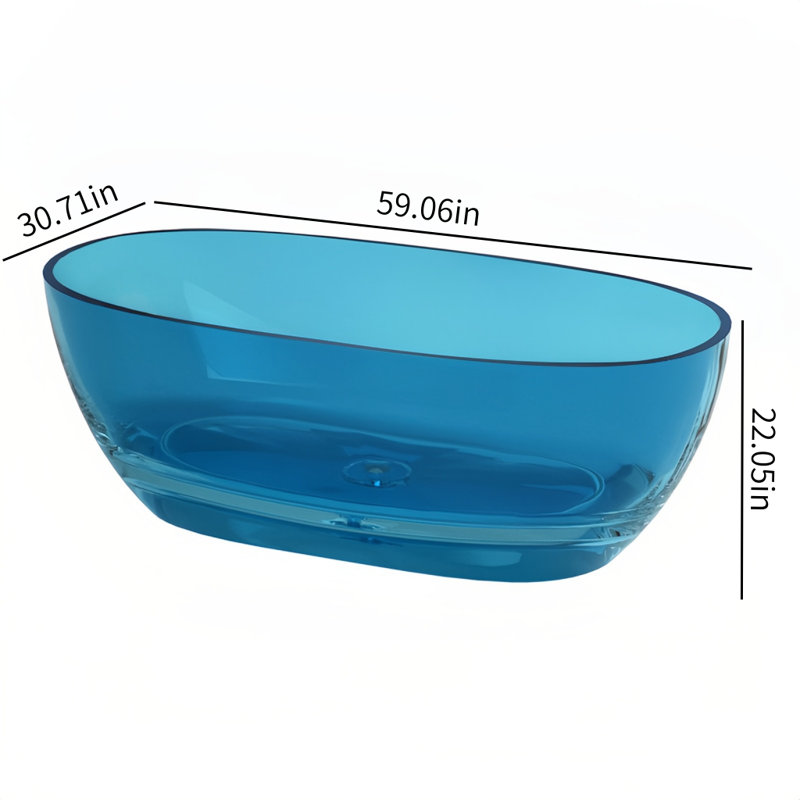 Modern Simple Blue Resin Bathtub 59.06'' W 22.05'' H Tub & Shower Kit