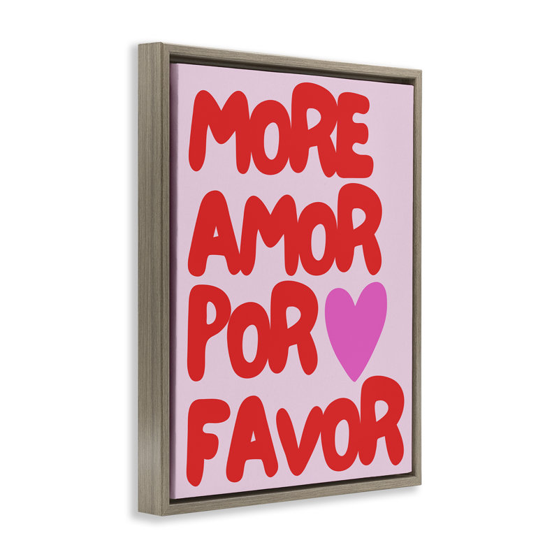 «More Amor», art mural encadré sur toile flottante par House of Lulu, H 21 po x l 17 po, Cadre flottant orme Montalcino