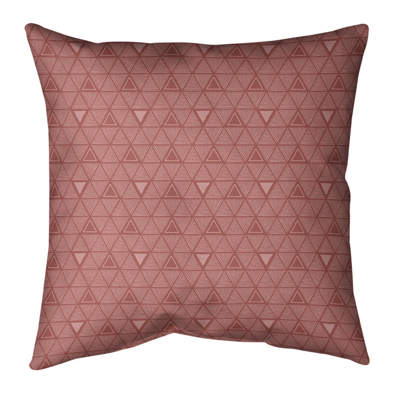 Motif triangulaire dessiné à la main Coussin décoratif, H 16 po x l 16 po, Bourre en polyester, Rouge frais