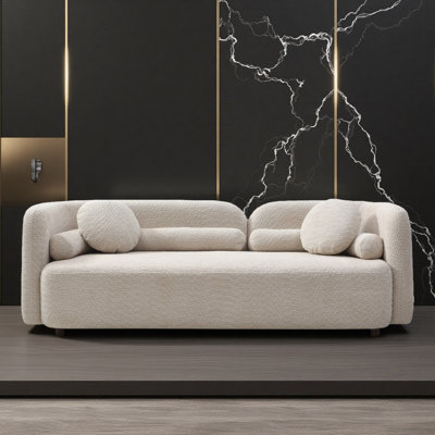 88" Upholstered Modern Curved Boucle Sofa With 4 Pillows