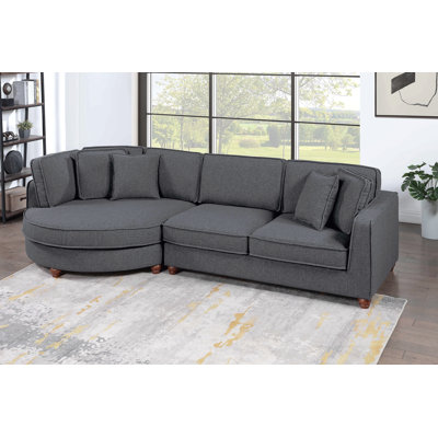 Canapé modulaire 2 pièces à accoudoir droit de style moderne avec accoudoir rond et méridienne assortis à quatre coussins décoratifs en étain