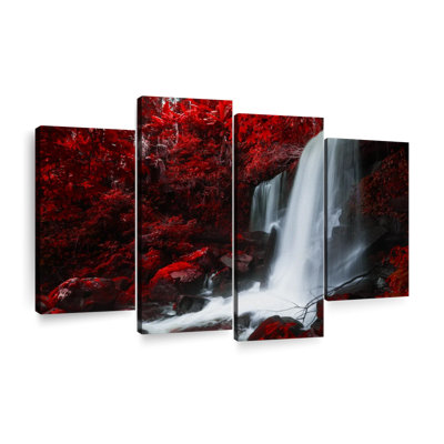Chute d'automne rouge sur toile, ensemble de 4 pièces