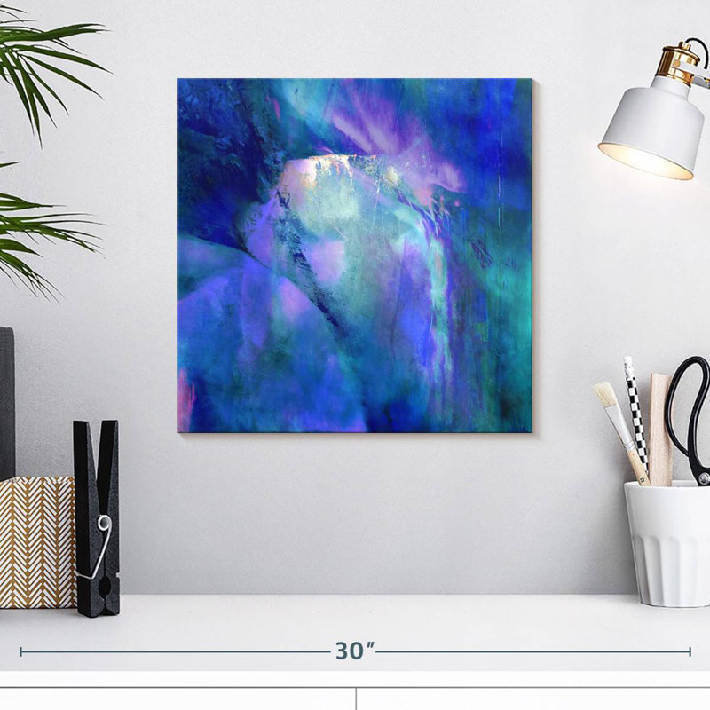 Harmonie en bleu et mauve, H 16 po x l 16 po