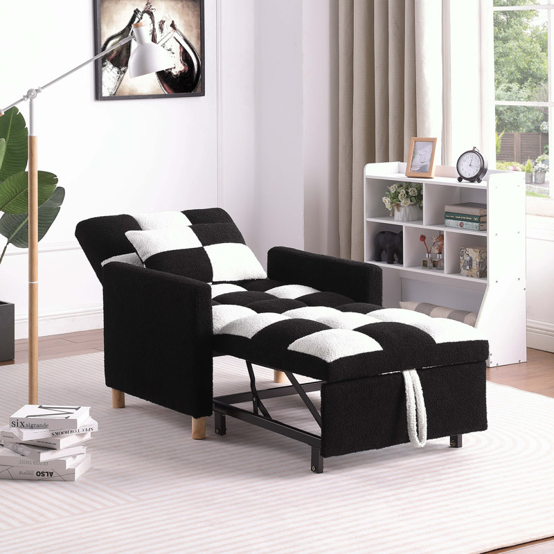 Chaise d'appoint rembourrée Somdath, Noir / blanc Teddy