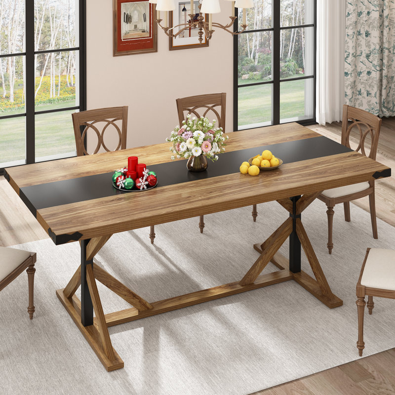 Table de salle à manger Dariusz Farmhouse, grande table de salle à manger rustique rectangulaire, pieds réglables, Chêne