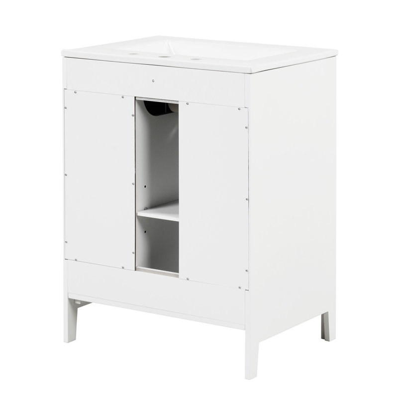 White 24" Freestanding Bathroom Vanity with Glass Door and Storage