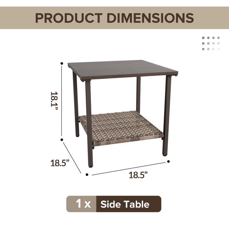 Outdoor Wicker Side Table, 18.1" H x 18.5" W x 18.5" D