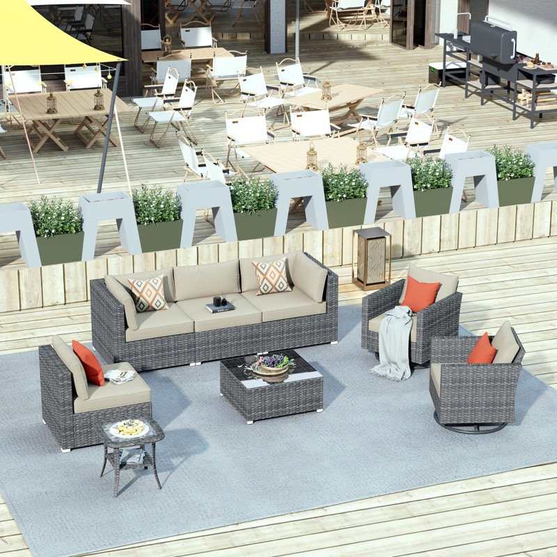 Kiontae 6 - Person Patio Conversation Set with Cushions, Beige