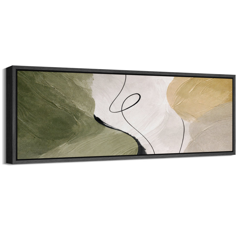 Abstrait vert beige, dégradé doux, art contemporain, photos de salon contemporain, impression sur toile encadrée, Cadre noir