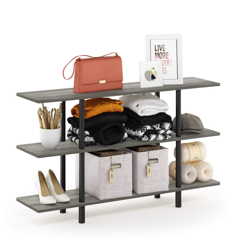 3-Tier Wide Display Shelf - Space-Saving, Sturdy Design, Lightweight For Living Room And Home Office, Grey
