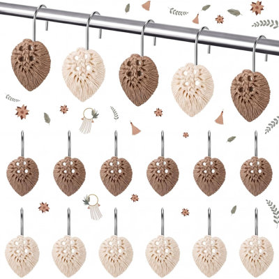 12 crochets de rideau de douche Boho, anneaux de rideau de douche bohémien décoratifs pour accessoires de salle de bain