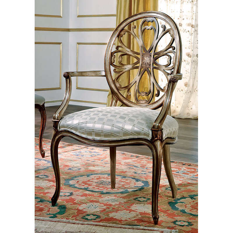 Muslin Upholstered Arm Chair in White/Brown