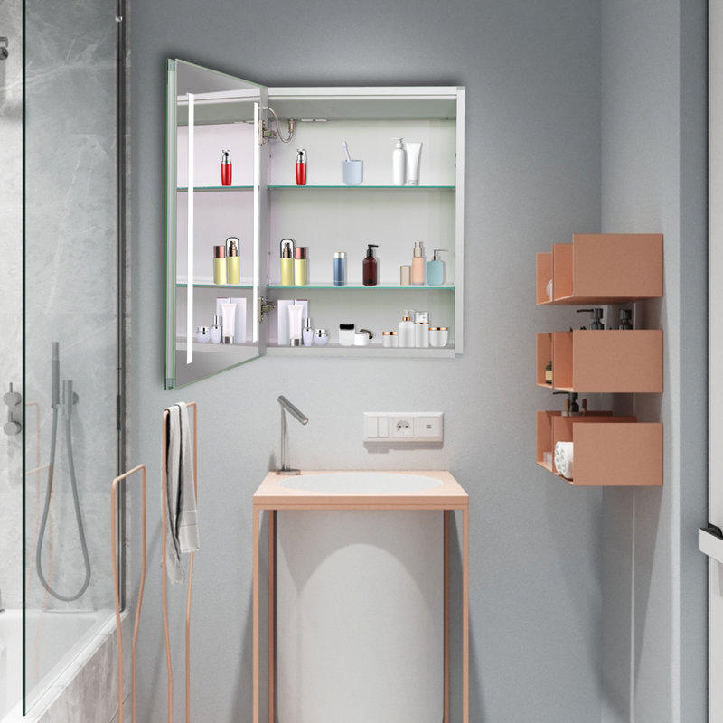 Livvi 20'' W 26'' H Frameless LED Medicine Cabinet with Mirror and 2 Adjustable Shelves, Left