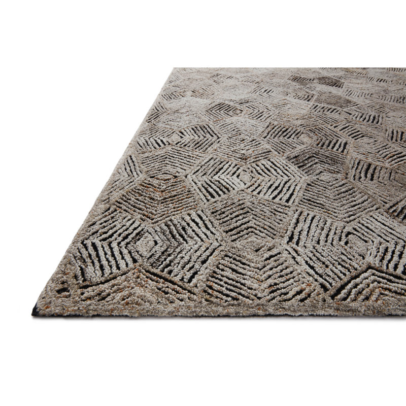 Tapis géométrique en polyester tissé à la main Emilianna, Rectangle 11 pi 6 po x 15 pi