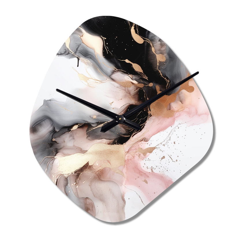 Horloge murale de forme irrégulière en marbre rose et noir texturé avec éclaboussures de marbre I, Grand