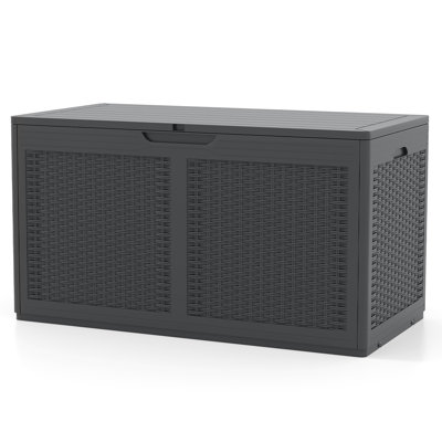 100 Gallon Resin Outdoor Storage Box Waterproof Deck Box w/ Lockable Lid & Wheels