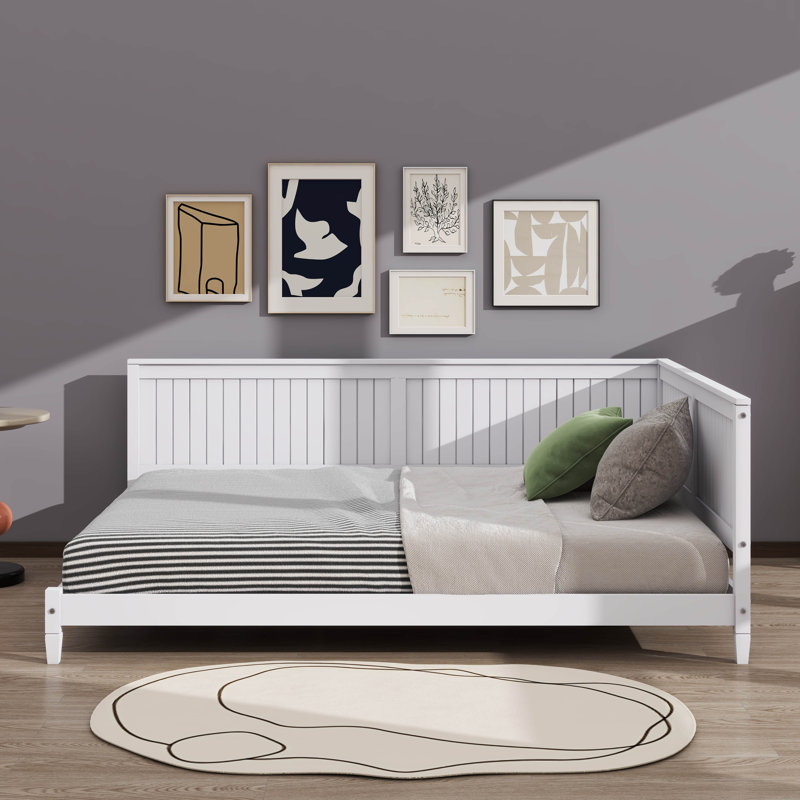 Lit de jour élégant en bois minimaliste pouvant servir de canapé-lit, Lit double, Blanc