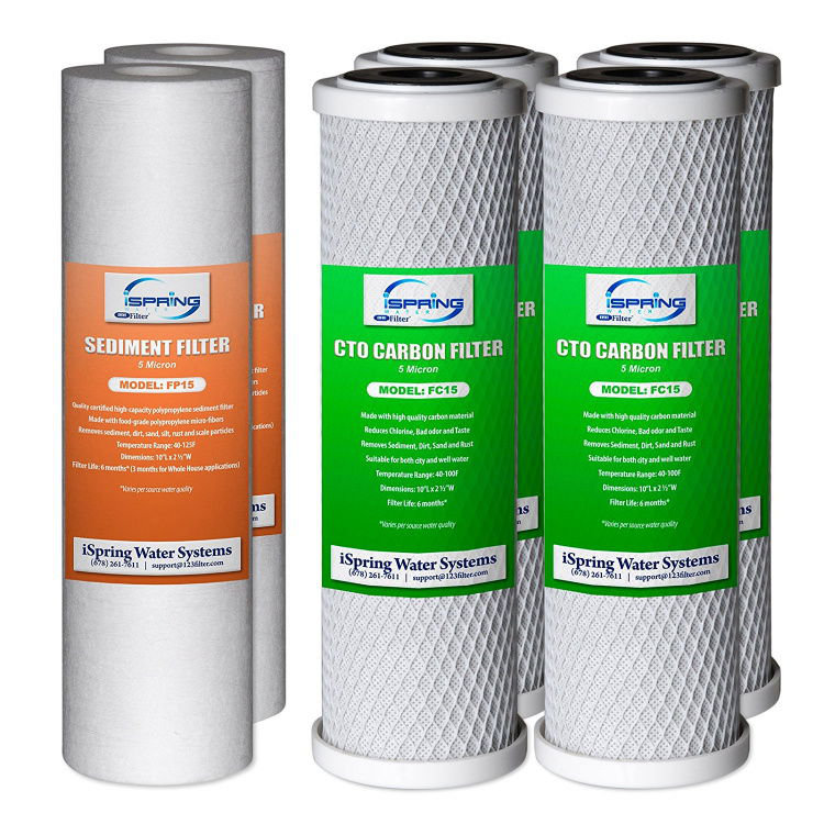 Préfiltres iSpring F6CTO pour systèmes de filtration d'eau osmosé inversé standard CW31 et standard 1 an, ensemble de cartouches de filtre d'alimentation sans membrane