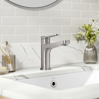 KRAUS Indy Bathroom Faucet In Spot-Free With Single Handle, Pop Up Drain And Supply Lines
