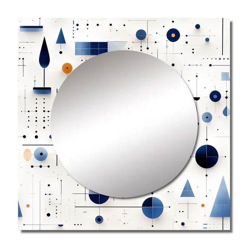 Grille bleue et blanche I - miroir carré moderne pour décoration murale, 36 po x 36 po