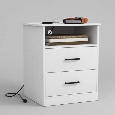2 Drawers Nightstand With Charging Station