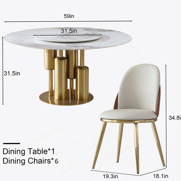 Everly Quinn Modern Marble Dining Table, 59" Round Sintered Stone Table ...