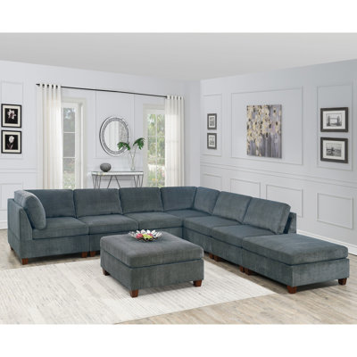 8pc Modular Sectional In Grey Chenille With Cushion Back For Living Room Decoration Fabric Classic Look Area