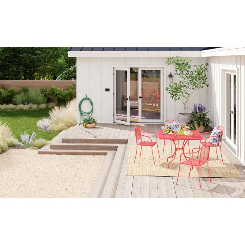 Chanea 35.5" Square Commercial Grade Steel Patio Table with 4 Round Back Chairs by Flash Furniture, Coral