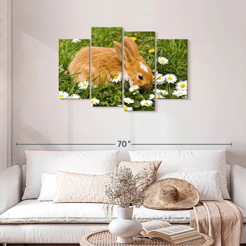 Brampt marguerites et lapin, H 27 po x l 43 po
