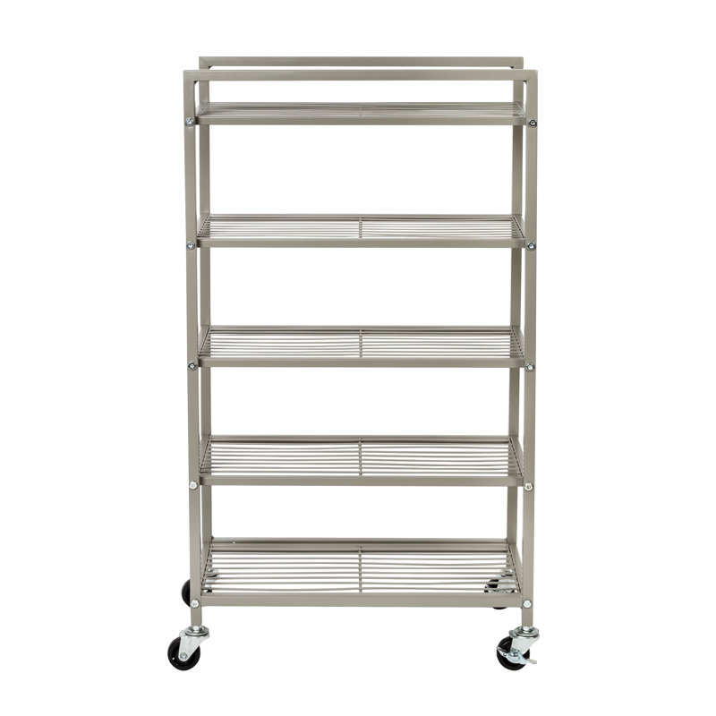 Satin Nickel 5-Tier Steel Rolling Bathroom Storage Cart