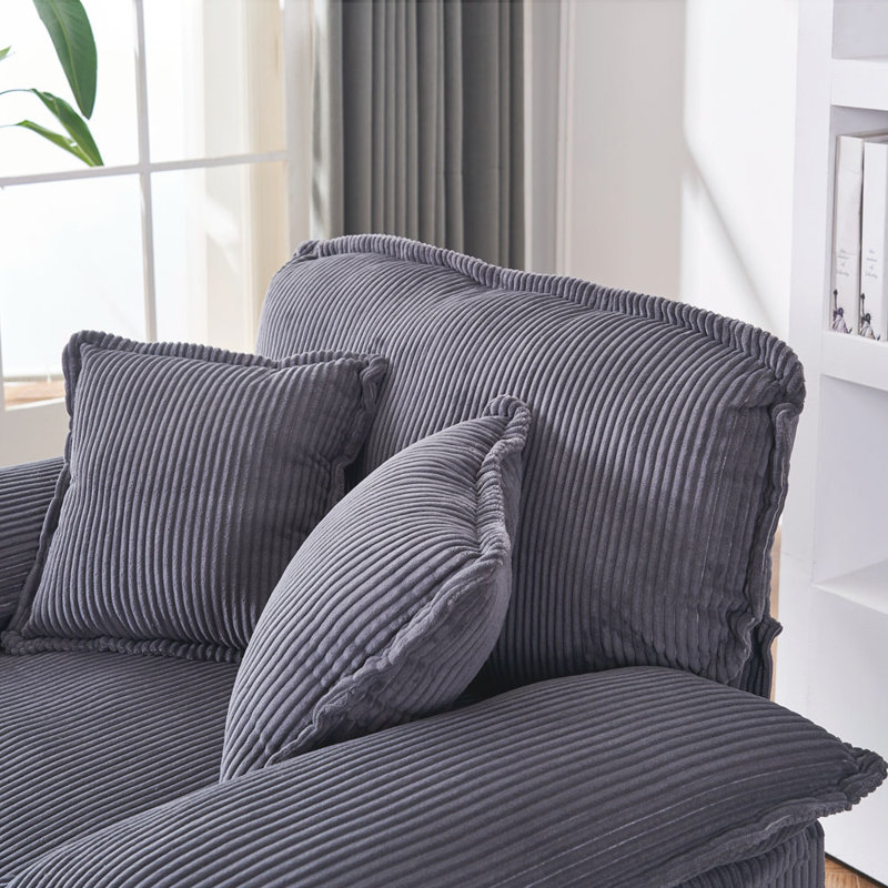 Fauteuil et repose-pieds de 56,3 po de large Schade, Velours côtelé gris