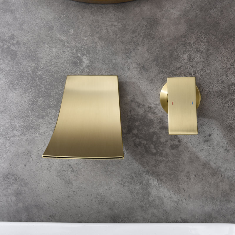 Wall Mounted Gold Bathroom Component - Wide Waterfall Spout For A Relaxing Element Gentle Flow Calming, Gold