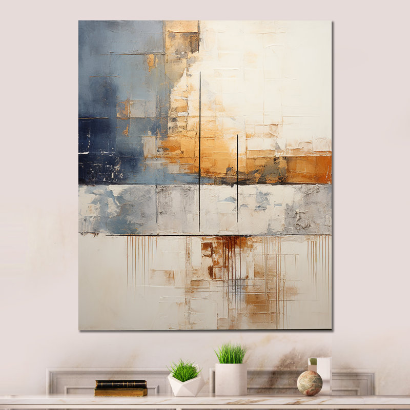 «Abstract Beige Gold Road Collage I» sur métal, H 20 po x l 12 po x P 1 po