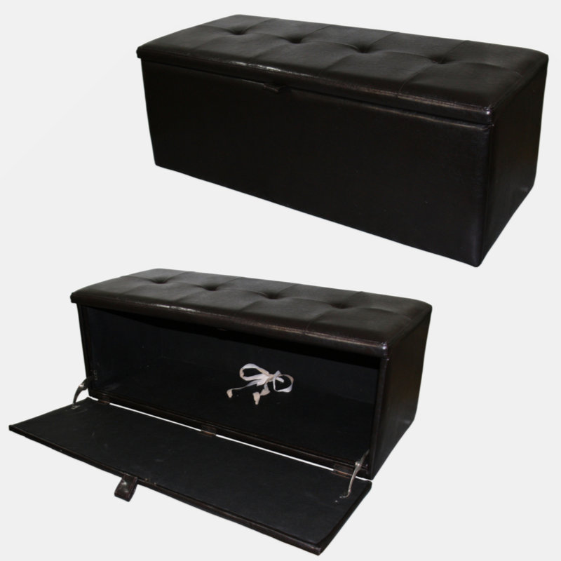 18.5" Tall Leather Upholstered Leather Storage Bench, Brown