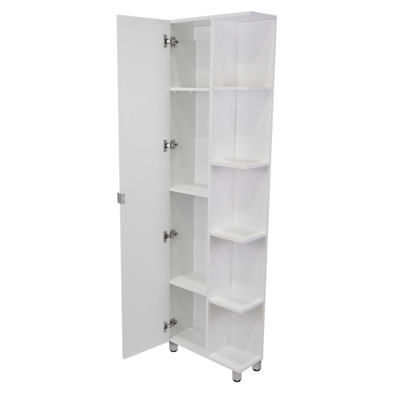 Corner Cabinet Womppi, Five Open Shelves, Single Door, White Finish, Matte White, 62.2" H x 20.1" W x 8.4" D