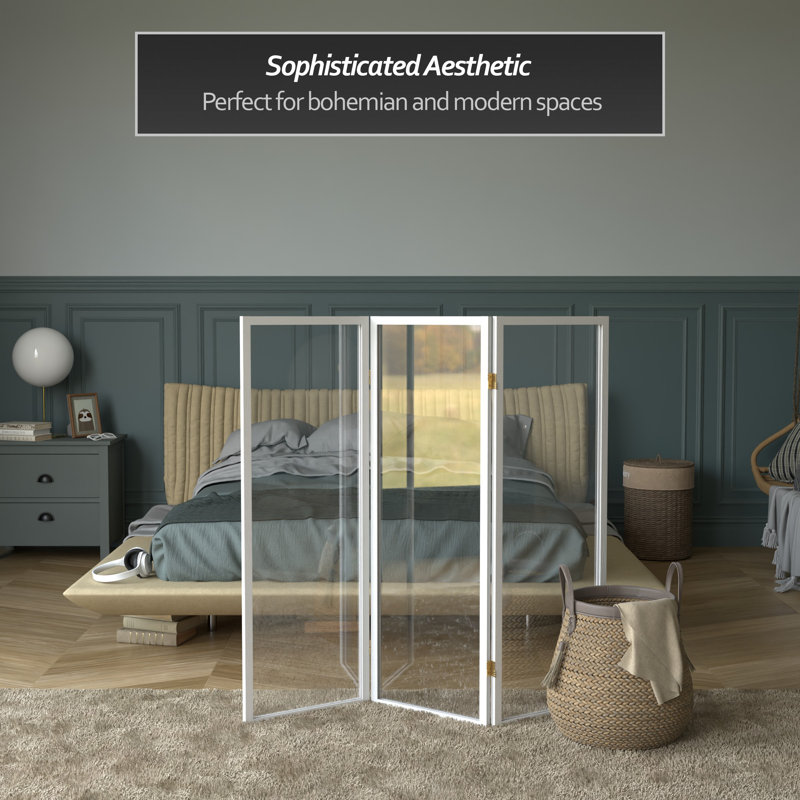 4 Ft. Tall Clear Screen Natural 6 Panel, 3, White, 48" H x 53.25" W x 1" D