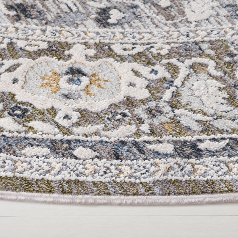 Tapis oriental en polyester Clover 1270, Rond 6 pi 7 po, Gris