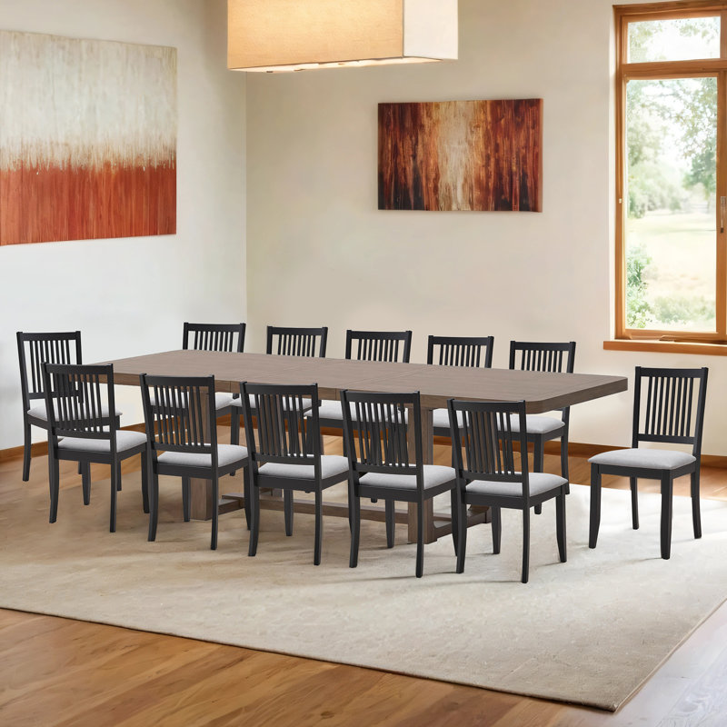 Swick Upholstered Solid Wood Slat Back Farmhouse Dining Side Chair, Black